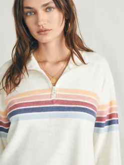 Women Faherty Brand Cabana Towel Terry Quarter Zip -