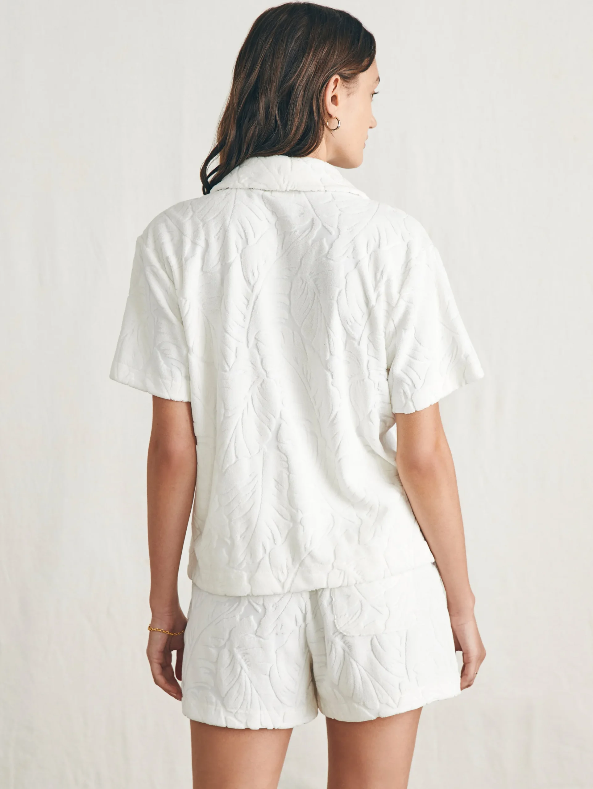 Women Faherty Brand Cabana Towel Terry Short Sleeve Button Up -