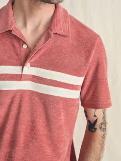 Faherty Brand Cabana Towel Terry Surf Stripe Polo Shirt -