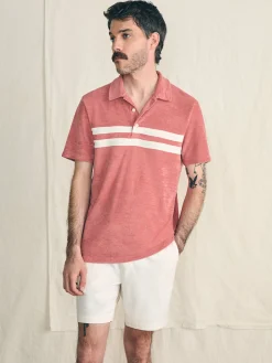 Faherty Brand Cabana Towel Terry Surf Stripe Polo Shirt -