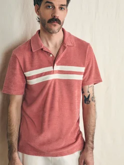 Faherty Brand Cabana Towel Terry Surf Stripe Polo Shirt -