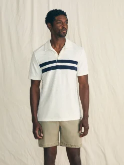 Faherty Brand Cabana Towel Terry Surf Stripe Polo Shirt -