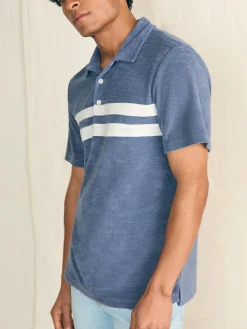 Faherty Brand Cabana Towel Terry Surf Stripe Polo Shirt -