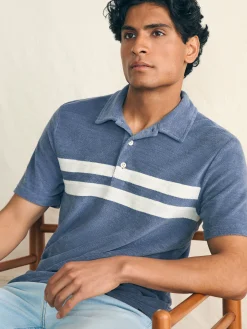 Faherty Brand Cabana Towel Terry Surf Stripe Polo Shirt -