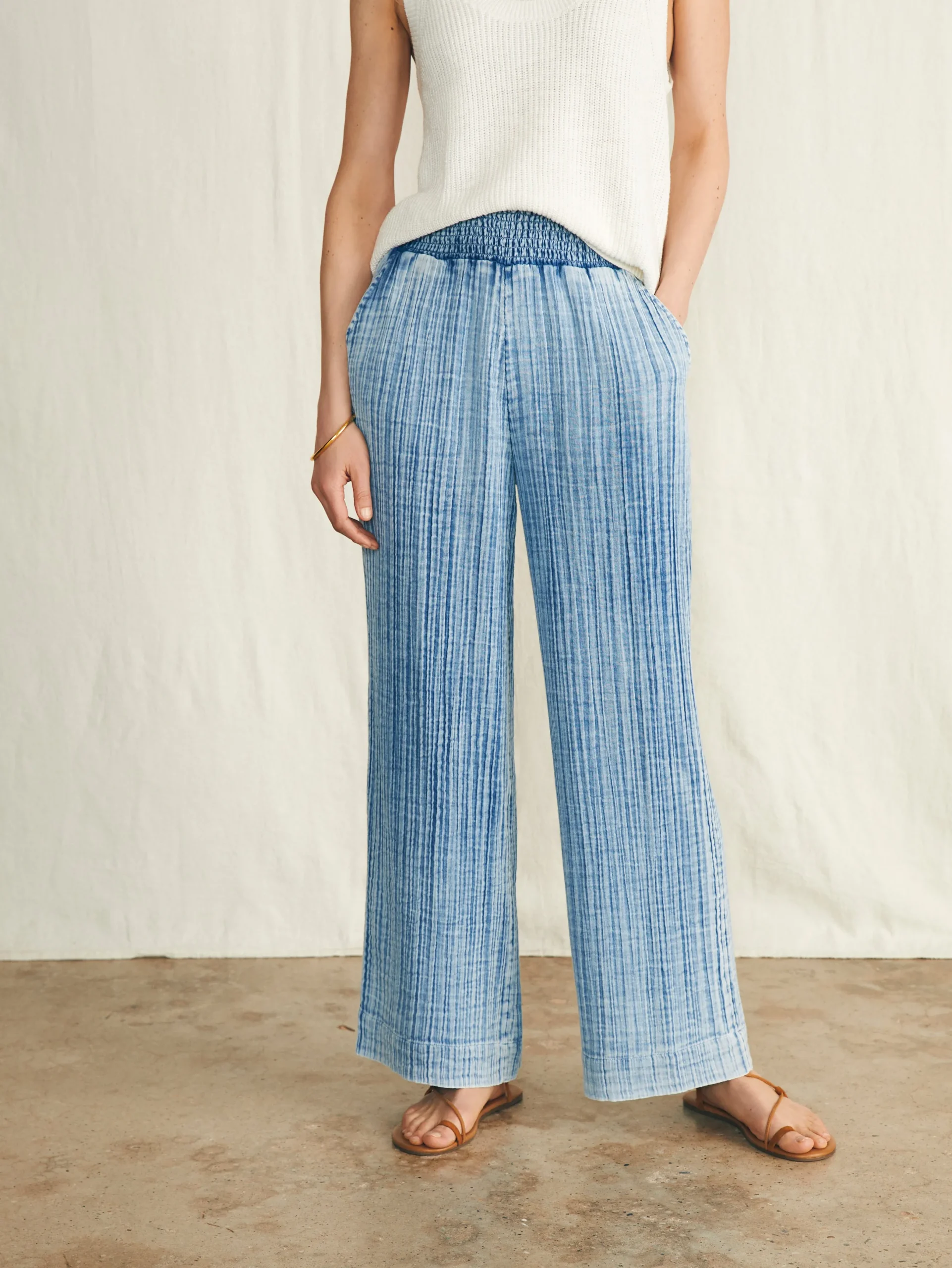 Women Faherty Brand Dream Cotton Gauze Wide Leg Pant -