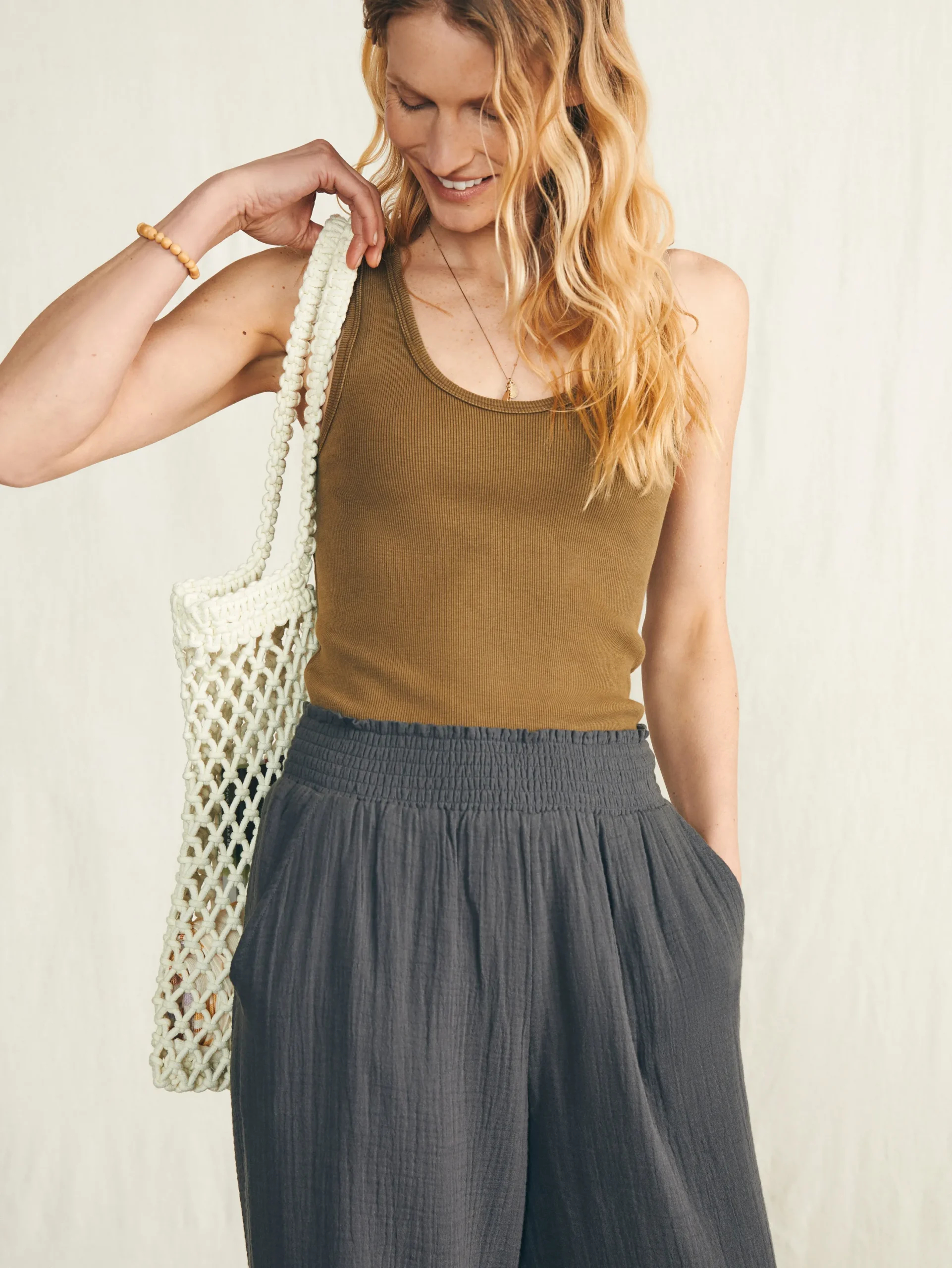 Women Faherty Brand Dream Cotton Gauze Wide Leg Pant -