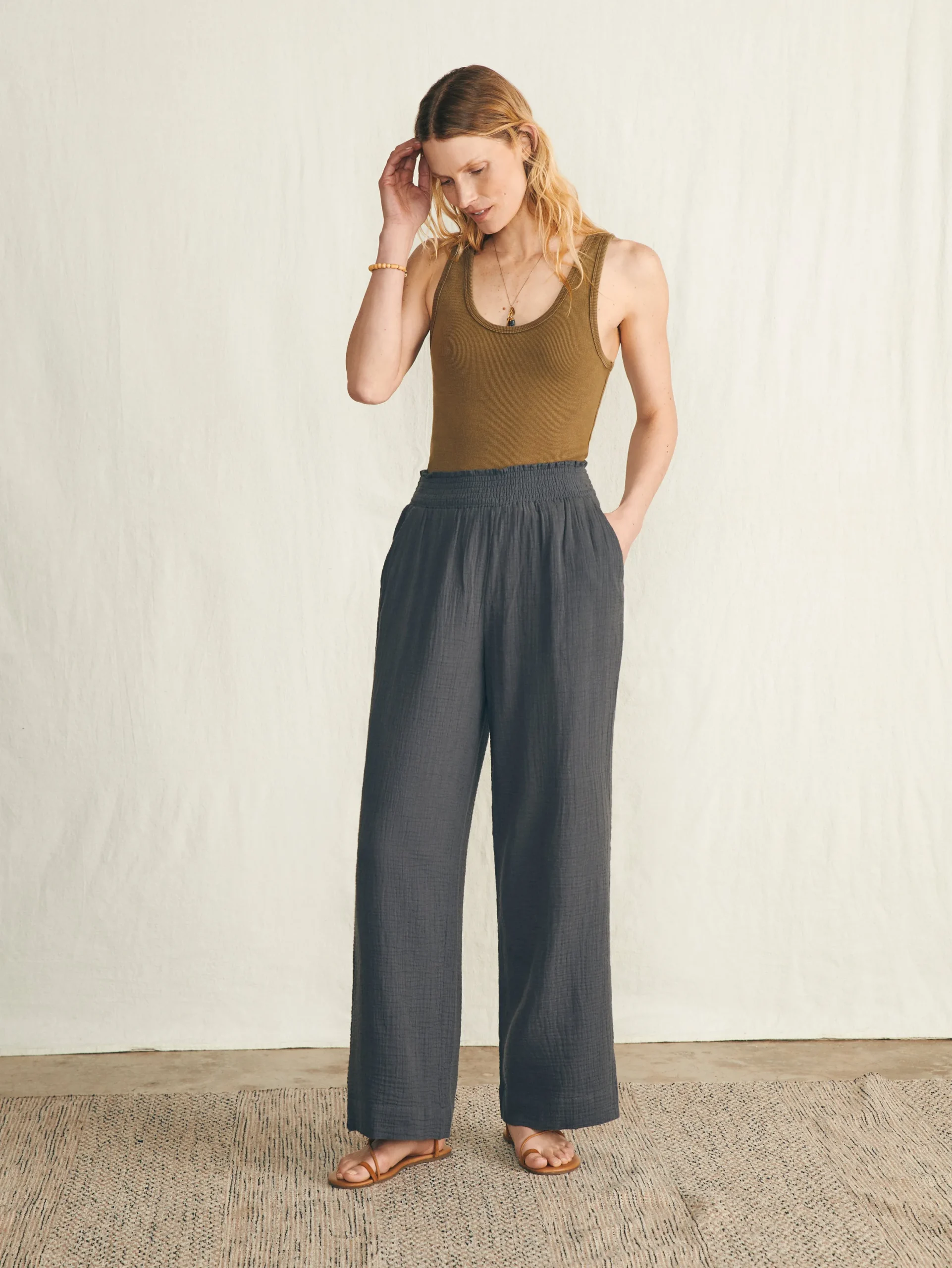 Women Faherty Brand Dream Cotton Gauze Wide Leg Pant -