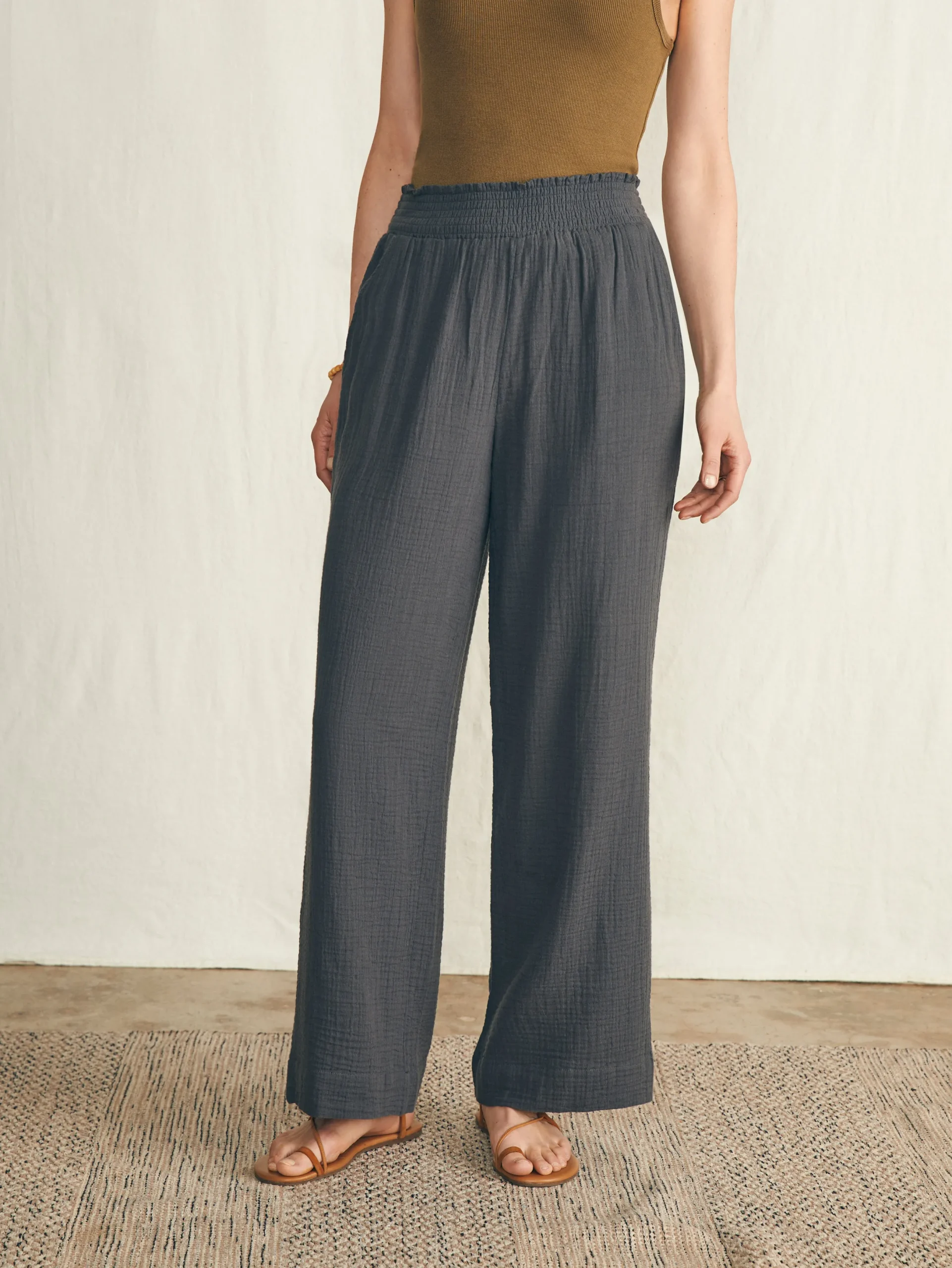 Women Faherty Brand Dream Cotton Gauze Wide Leg Pant -