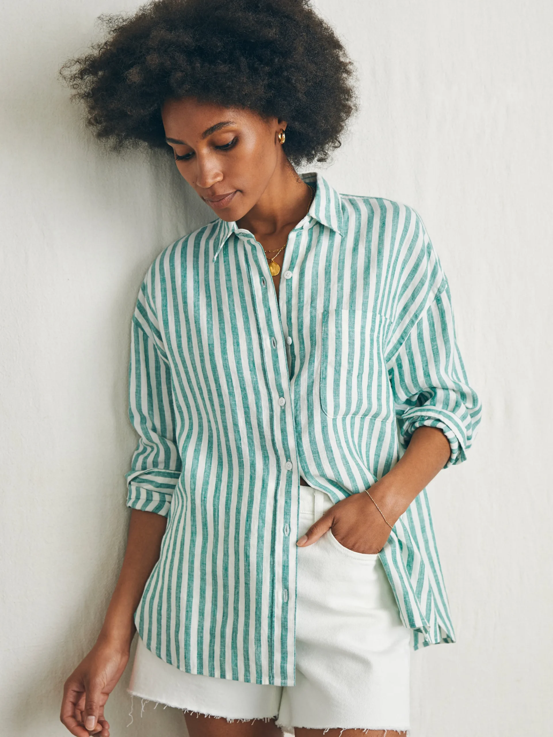 Women Faherty Brand Laguna Linen Relaxed Shirt -