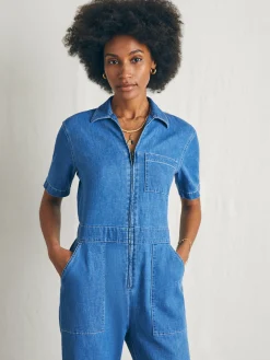 Women Faherty Brand Linen Denim Jumpsuit -