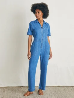 Women Faherty Brand Linen Denim Jumpsuit -
