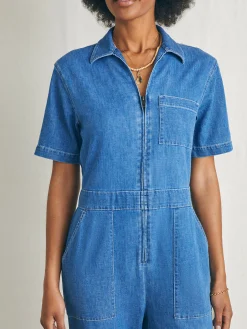 Women Faherty Brand Linen Denim Jumpsuit -