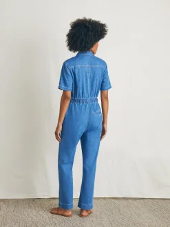 Women Faherty Brand Linen Denim Jumpsuit -