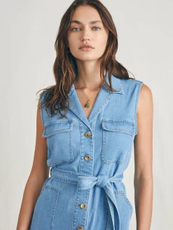 Women Faherty Brand Linen Denim Romper -