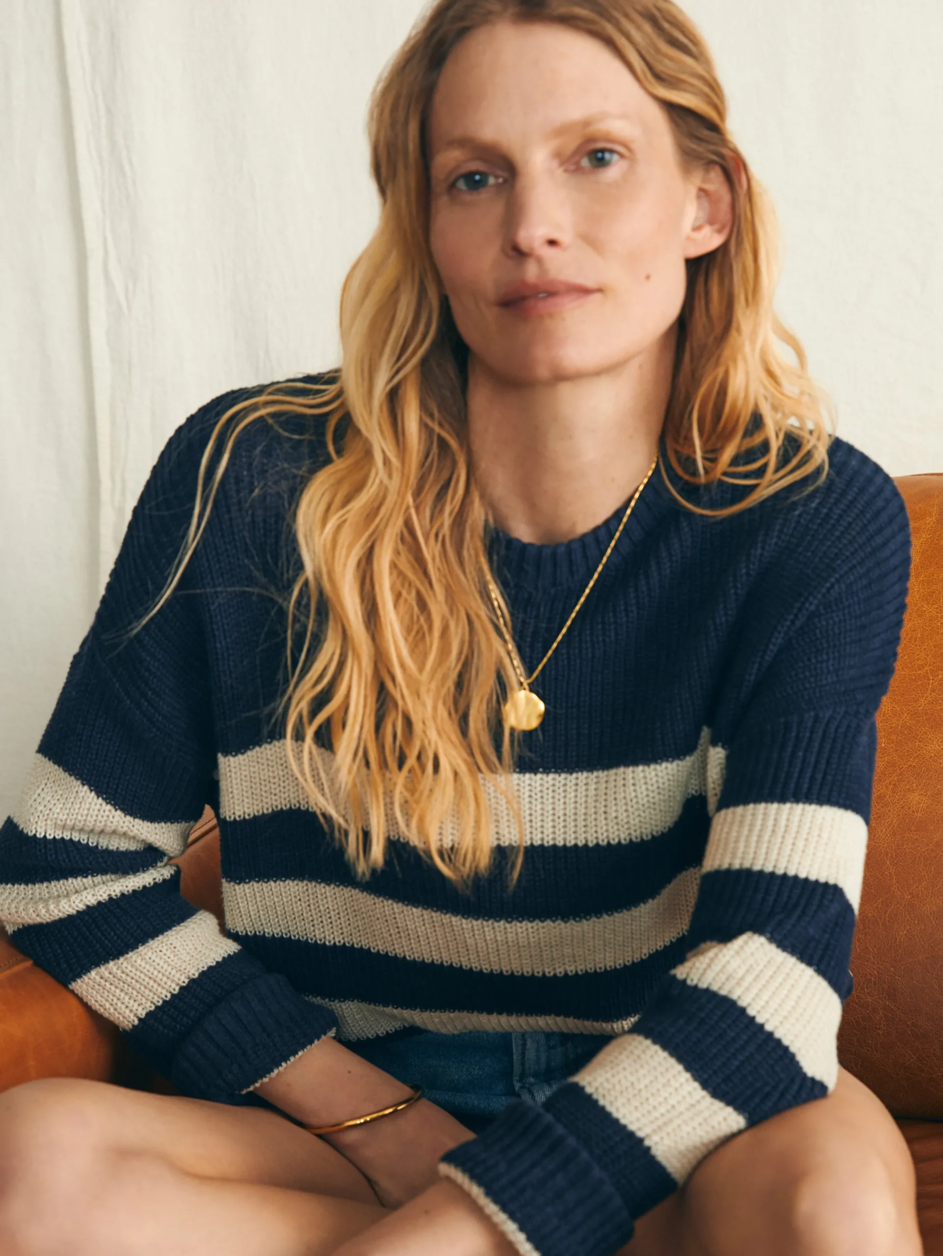 Women Faherty Brand Miramar Linen Crew Sweater -
