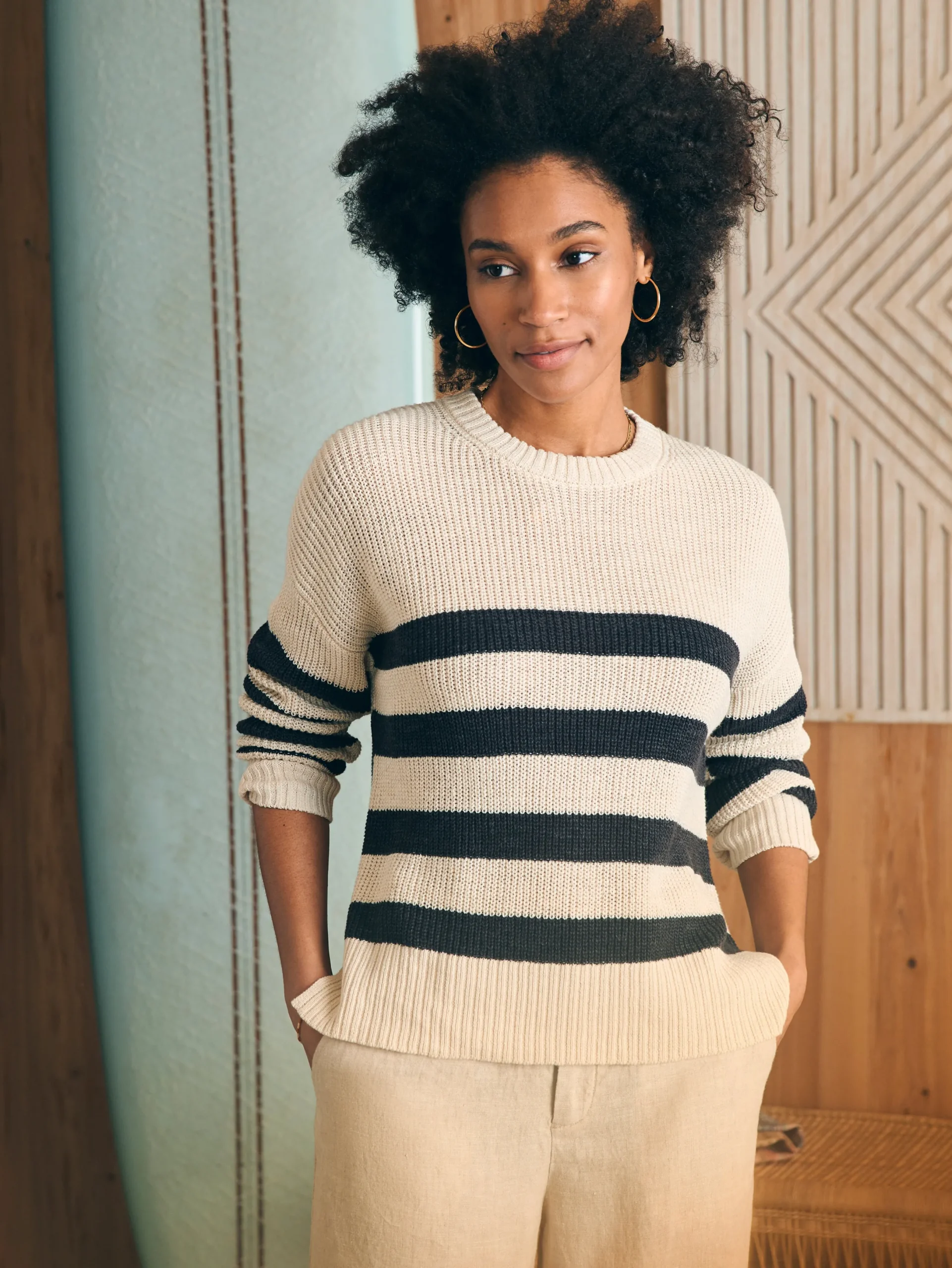 Women Faherty Brand Miramar Linen Crew Sweater -