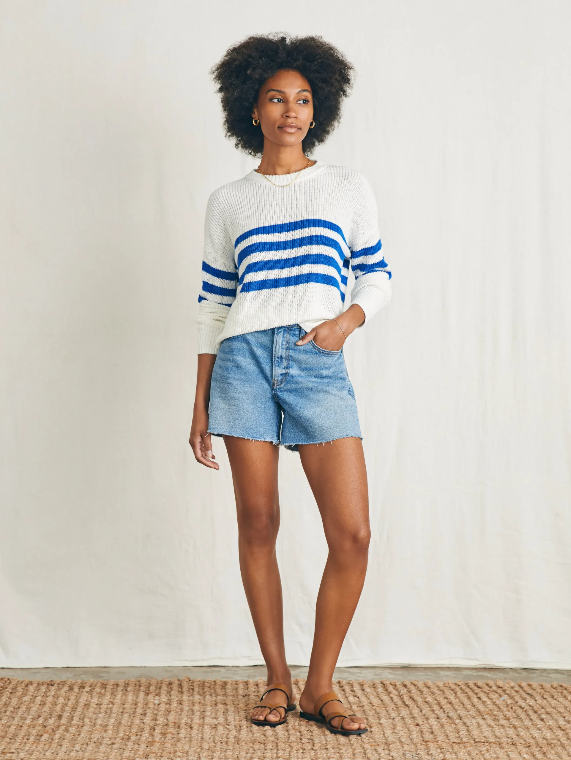Women Faherty Brand Miramar Linen Crew Sweater -