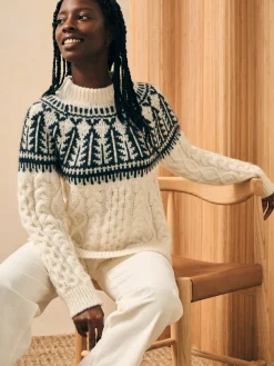 Women Faherty Brand Native Knitter Frost Fair Isle Crew -