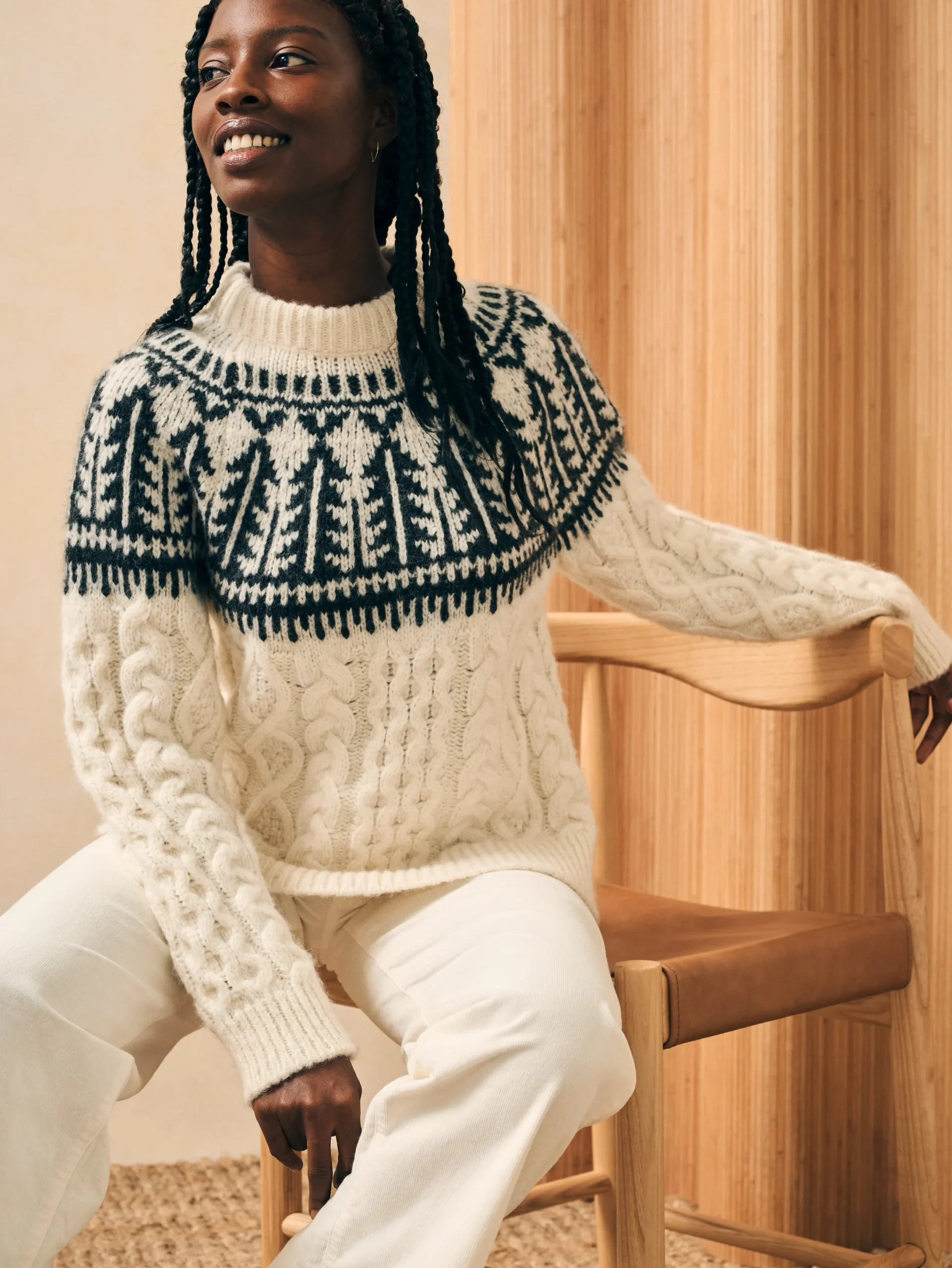 Women Faherty Brand Native Knitter Frost Fair Isle Crew -