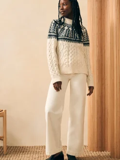 Women Faherty Brand Native Knitter Frost Fair Isle Crew -