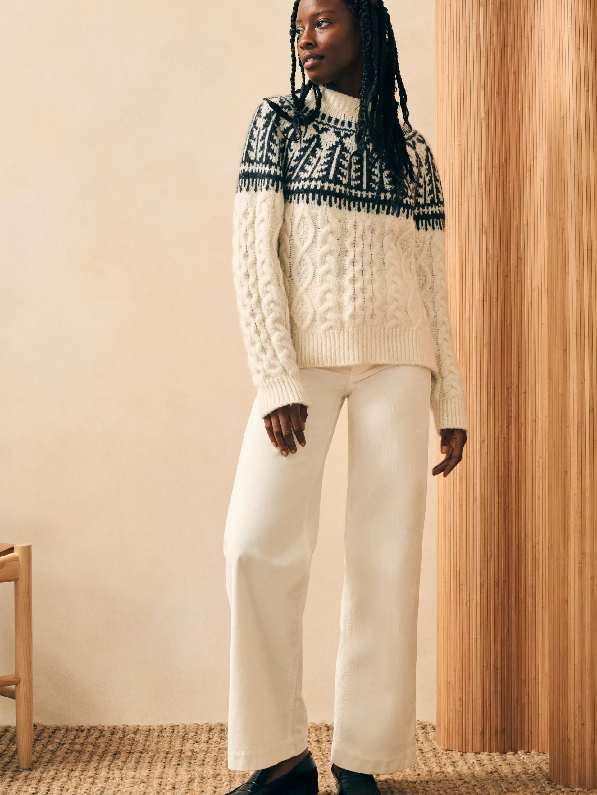 Women Faherty Brand Native Knitter Frost Fair Isle Crew -