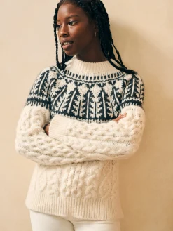 Women Faherty Brand Native Knitter Frost Fair Isle Crew -