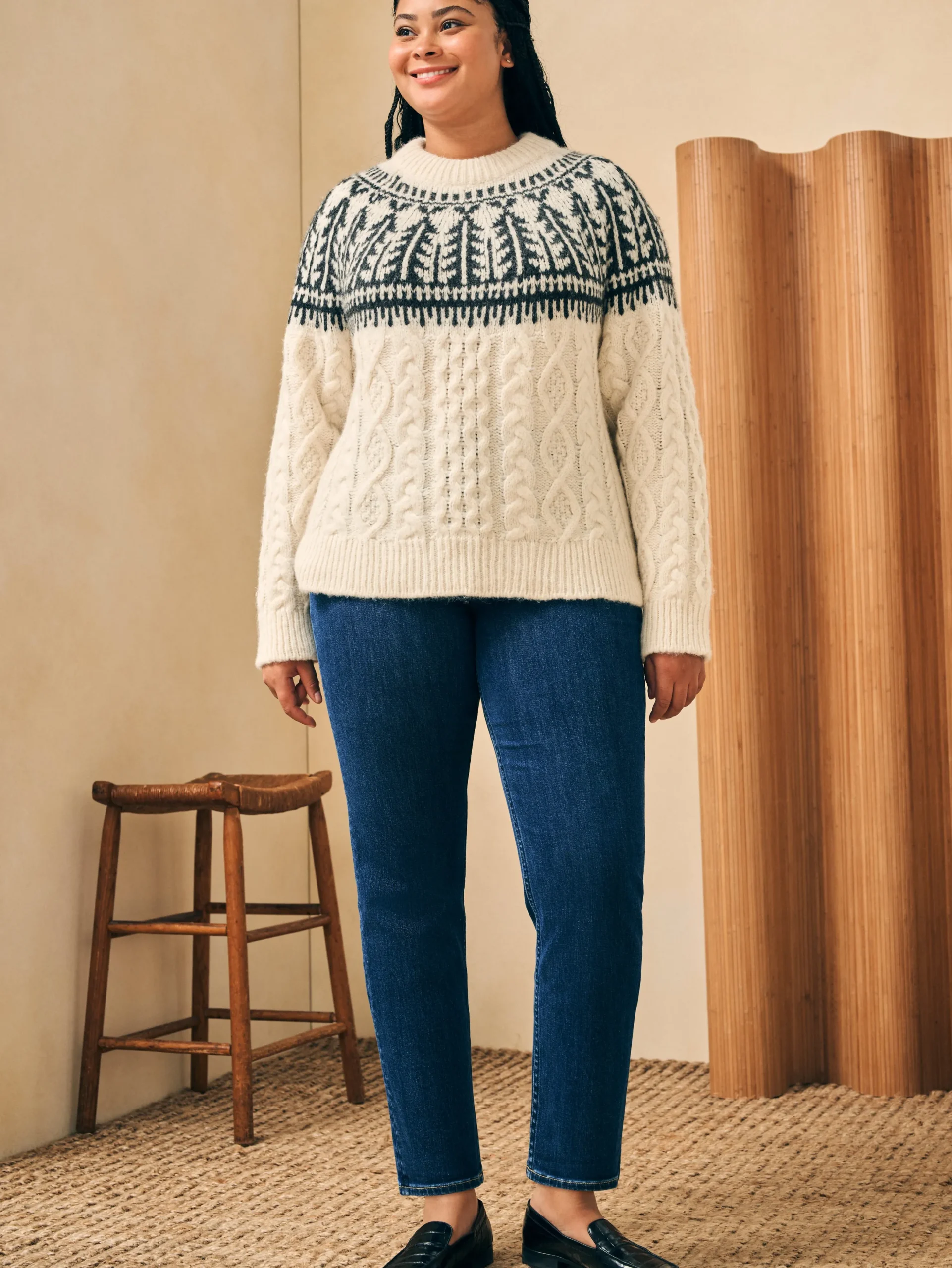 Women Faherty Brand Native Knitter Frost Fair Isle Crew -