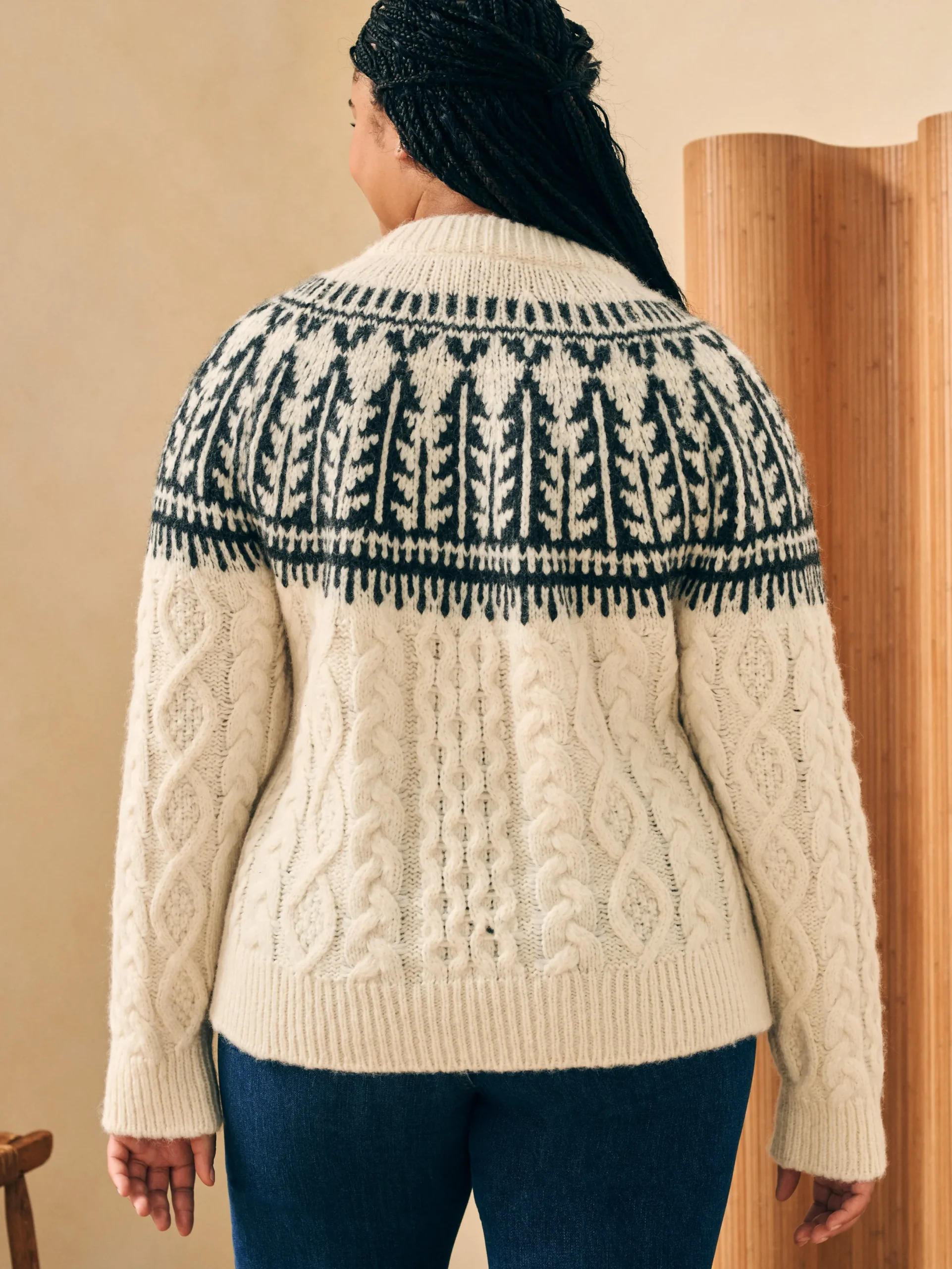 Women Faherty Brand Native Knitter Frost Fair Isle Crew -