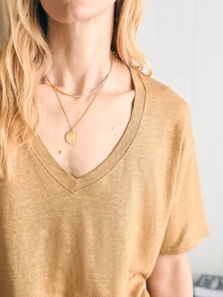 Women Faherty Brand Oceanside Linen V-Neck Tee -