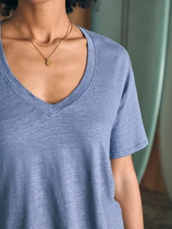 Women Faherty Brand Oceanside Linen V-Neck Tee -