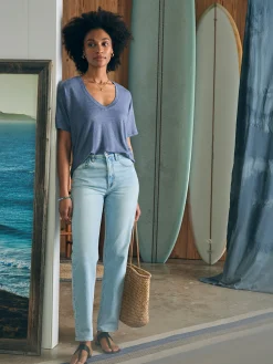 Women Faherty Brand Oceanside Linen V-Neck Tee -