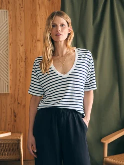 Women Faherty Brand Oceanside Linen V-Neck Tee -