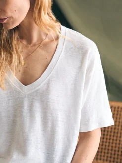 Women Faherty Brand Oceanside Linen V-Neck Tee -