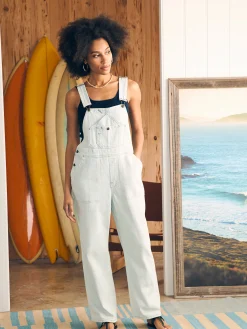 Women Faherty Brand Organic Cotton Denim Riveter Overalls -