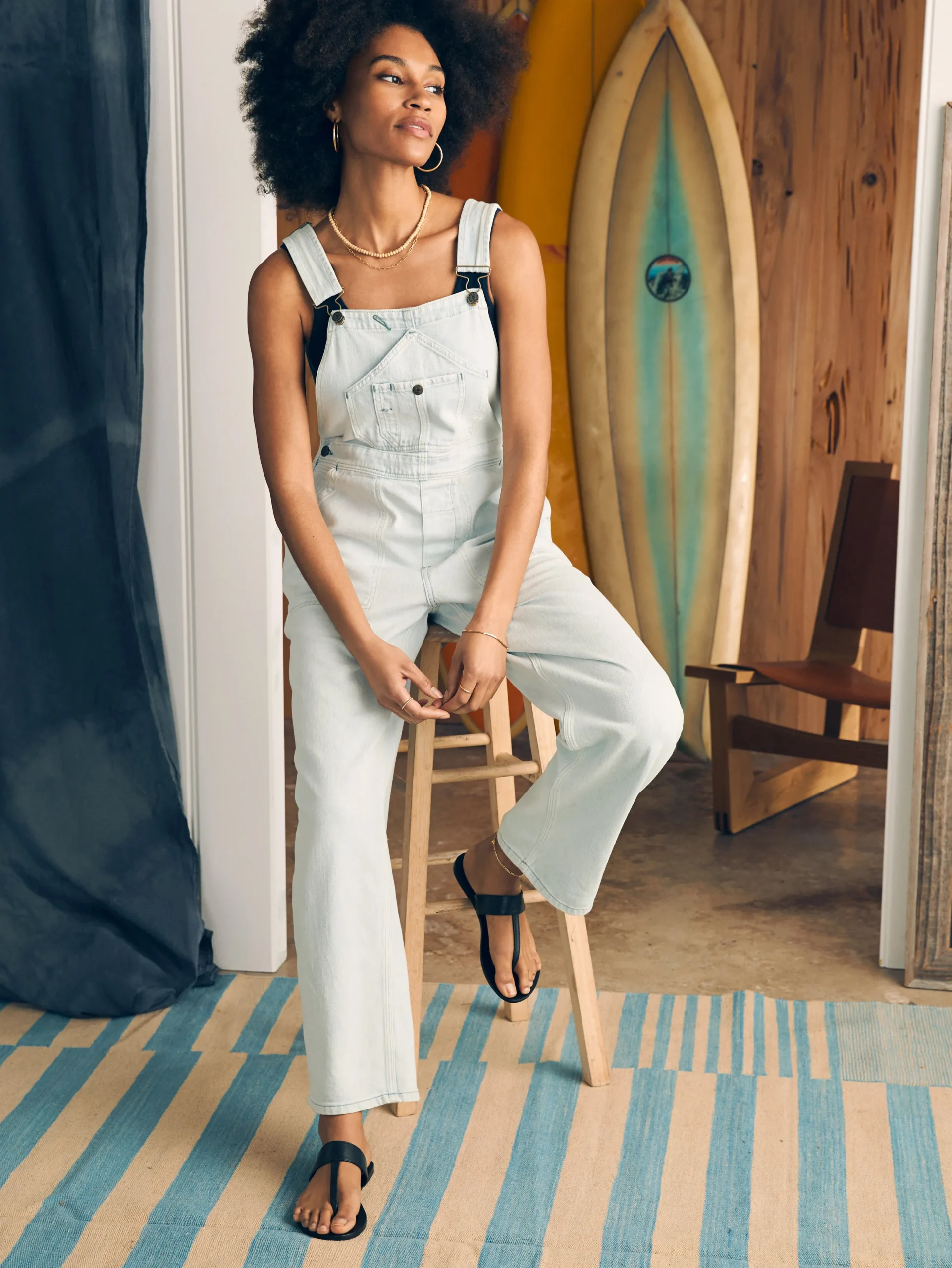 Women Faherty Brand Organic Cotton Denim Riveter Overalls -