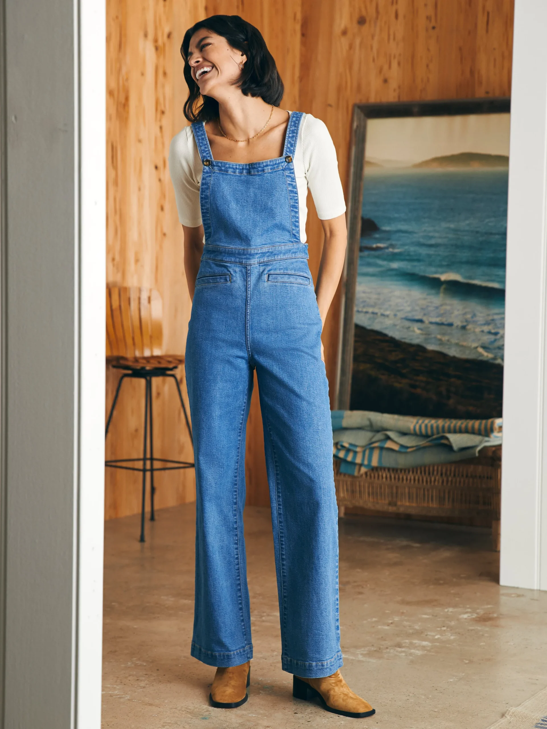 Women Faherty Brand Organic Cotton Denim Sienna Jumpsuit -