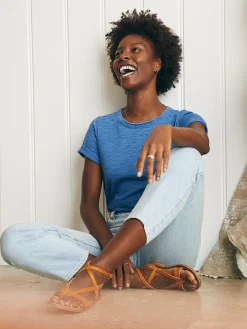 Women Faherty Brand Organic Cotton Slim Straight Ankle Denim -