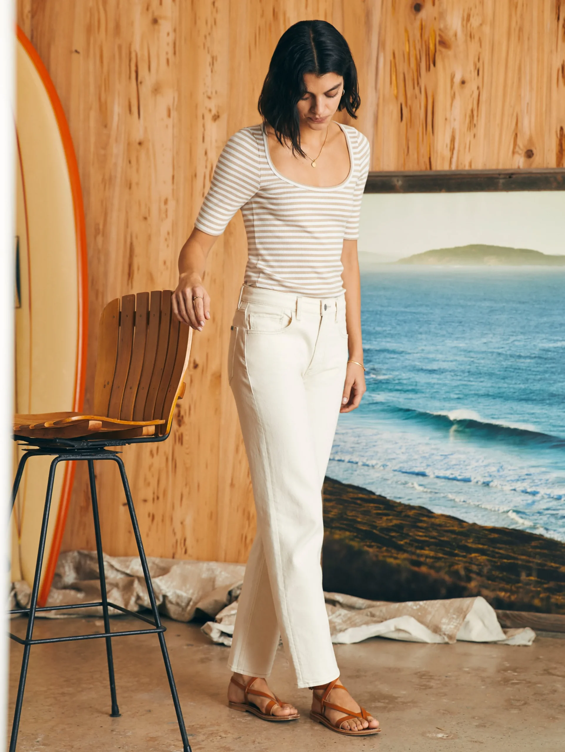 Women Faherty Brand Organic Cotton Slim Straight Ankle Denim -