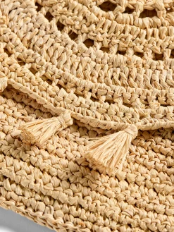 Women Faherty Brand Raffia Tassel Clutch -