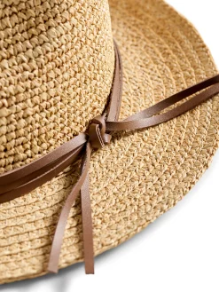 Women Faherty Brand Raffia Trim Crochet Fedora -