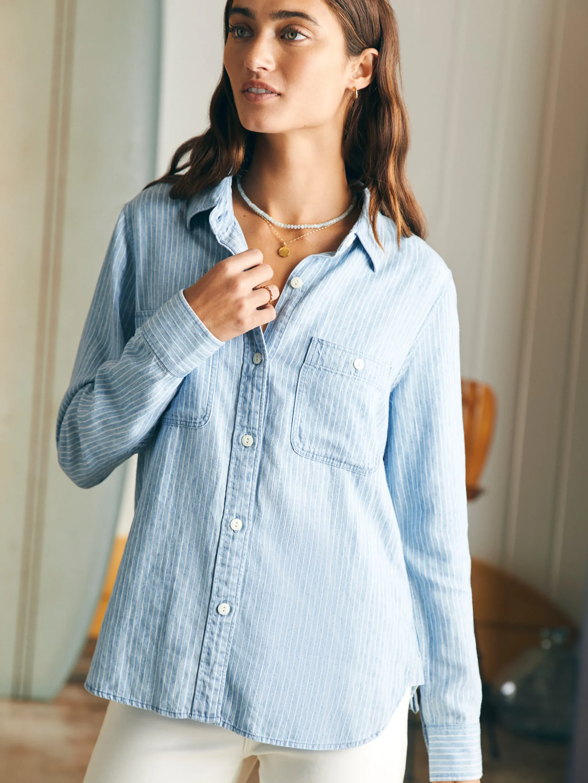 Women Faherty Brand Tried & True Chambray Shirt -